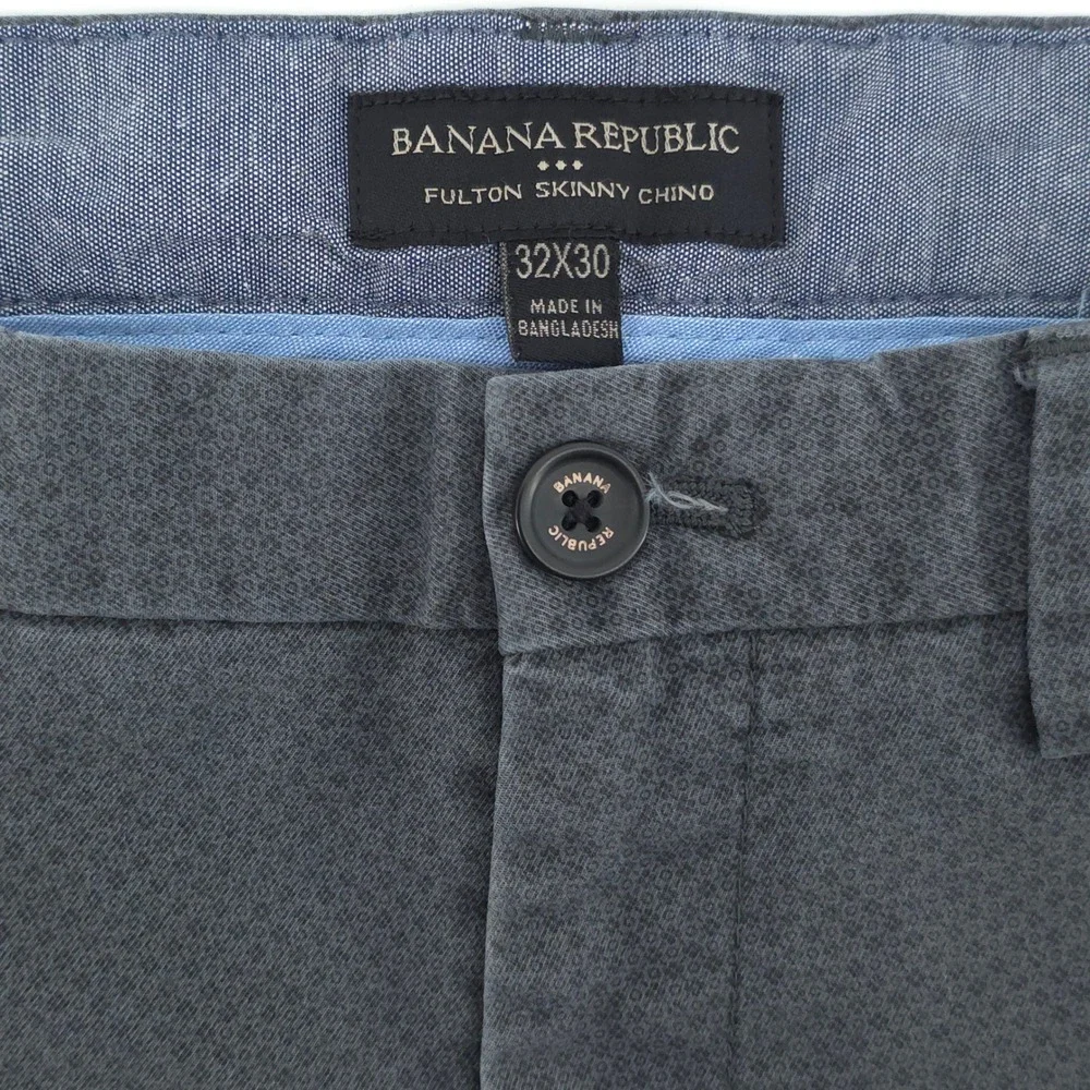 Banana Republic Mens Chino Fulton Skinny 32x30 Gray Micro Pattern Stretch Pants
